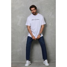 Asmedo Erkek Baskılı T-Shirt Kısa Kol Bisiklet Yaka Regular Fit Tişört - Beyaz