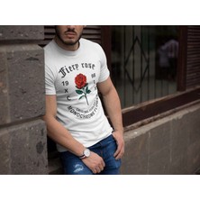 Asmedo Bisiklet Yaka Baskılı Oversize T-Shirt - Beyaz