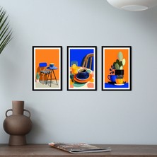 TASARIM ŞEYLER Modern Kahve Keyfi Serisi - 3 Parçalı Turuncu & Mavi Iç Mekan Mdf Tablo Seti