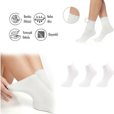Lion Monroe Saf Bambu Kadın Lastiksiz Beyaz Soket Dikişsiz Premium Çorap 3'lü Paket / Iz Bırakmaz / Sıkmayan Çorap L5952AZNB Softaura