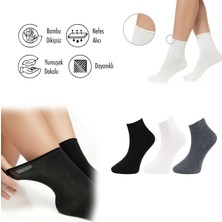 Lion Monroe Saf Bambu Kadın Lastiksiz Siyah-Beyaz-Gri Soket Dikişsiz Premium Çorap 3'lü Paket / Iz Bırakmaz / Sıkmayan Çorap L5952AZNB Softaura