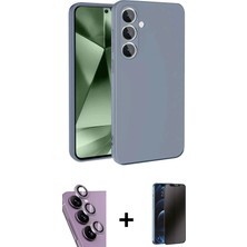 Nuveden Ieg™ Galaxy S24 Fe Kılıf Ahenk Serisi - Siyah 3D Antistatik Hayalet Cam Ekran Koruyucu + Mor Raz