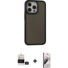 Nuveden Ieg™ iPhone 14 Pro Max Kılıf Eksen Işık - Siyah Bilvis 3D Mat Cam Ekran Koruyucu + Siyah Bilvi