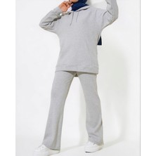 Moda Morfo Kapşonlu Kanguru Cepli Fitilli Takım -Gri