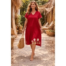 Tosbilotantik Kişiye Özel Tasarım El Örgüsü Motifli Kırmızı Şilebezi Maksi Elbise