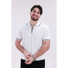 Erkek Polo Yaka Fermuarlı Triko T-Shirt Günlük Rahat Kesim