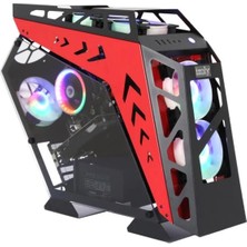 İzoly ARGB Cyberpunk Robotic AX9 Black-Red 5X12CM Full Glass Oyuncu Bilgisayar Kasası