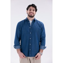 Erkek Denim Mavisi Uzun Kollu Klasik Kesim Jean Gömlek