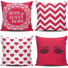 Kırlent Dünyası 4'lü Kırmızı Renkli Kombin Dijital Baskılı Kırlent Kılıfı