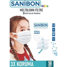 Sanibon Elastik Kulaklı Çocuk Maskesi Beyaz 50 Adet