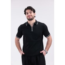 Erkek Polo Yaka Fermuarlı Triko T-Shirt Günlük Rahat Kesim
