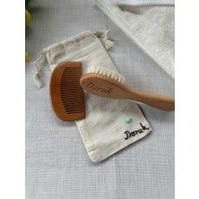 İloya Naturel Bebek Bornoz & Bakım Seti | Organik Pamuk Banyo Havlusu ve Isimli Bebek Fırça Tarak Seti