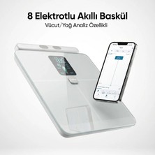 Fressi Dijital Baskül Shape Pro 8 Elektrotlu Gümüş Akıllı Tartı LCD Ekranlı Hassas Ölçüm