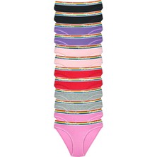 Modanı Seç 12 Adet Beli Renkli Lastik Pamuklu Kadın Slip Tutku Külot