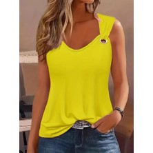 Sun & North Sun&north Kadın Askılı V Yaka Kuş Gözü Detaylı Viskon Bluz