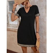 Emh Store Şerit Detay V Yaka Yandan Cepli Viskon Elbise