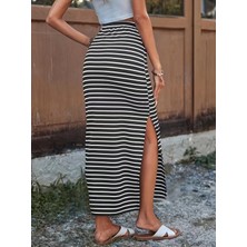 Deridün Yıldız Shoes Kadın Yüksek Bel Yandan Yırtmaçlı Uzun Viskon Etek