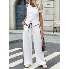 Arben Boutique Kadın Kolsuz Önü Düğmeli Yelek ve Pantolon Ikili Takım