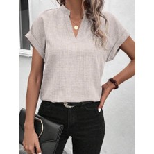 Nnstartshopping  Kadın Kısa Kollu Hakim Yaka Sofya Bluz