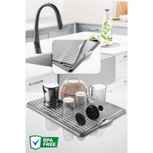 Teknotrust Gri Renkli 35X45 cm Lavabo Üstü Bulaşık Kurutmalık Seti