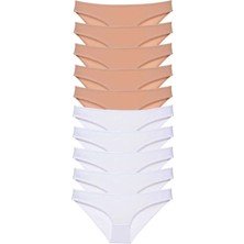 Modanı Seç 10 Adet Süper Eko Set Likralı Kadın Slip Külot Ten Beyaz