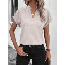 Gökyüzü Moda Kadın Kısa Kollu Hakim Yaka Sofya Bluz