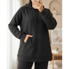 Moda Morfo Kapşonlu Kanguru Cepli Fitilli Takım -Antrasit