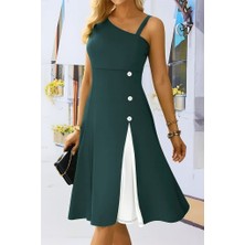 Sidelya Concept Kadın Tek Omuzu Şerit Detaylı Kolsuz Yandan Düğme Detaylı Viskon Elbise