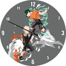 Anime Kahramanlar Izuku Midoriya ve Katsuki Bakugou Duvar Saati 30X30 cm
