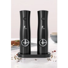 PremiumPort Portofino 2'li Standlı Pilli Tuz ve Karabiber Öğütücü Siyah