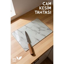 PremiumPort Mermer Desenli Cam Kesim Tahtası, 25X35CM, Dayanıklı ve Pratik Kullanım