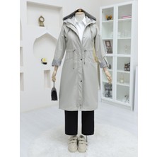 Moda Morfo Çıtçıtlı Fermuarlı Kapşonlu Trenckot -Taş