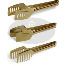 PremiumPort Lüx Gold 3'lü Servis Makarna, Salata ve Kek Maşa Seti