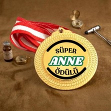 Hediye Vakti Süper Anne Ödülü Altın Rengi Madalya - Anneler Gününe Özel Hediye Madalyon