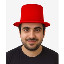 MiraLive Kırmızı Renk Plastik Nubuk Kadife Flok Kaplama Fötr Şapka 11 cm