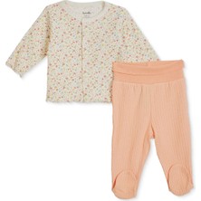 Bebetto Kız Bebek Hırka-Alt Çiçek Baskılı Çıtçıtlı Bisiklet Yaka Long Sleeve Patikli