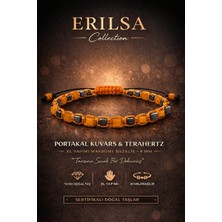 Erilsa Sertifikalı Portakal Kuvars Terahertz Bileklik 4 mm Doğal Taş Unisex Ayarlanabilir