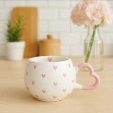 PremiumPort El Yapımı Pembe Kalpli Seramik Kupa, Şık ve Renkli Tasarım