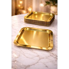 PremiumPort 6'lı Gold Tek Taraflı Düz Kare Sunum Tepsisi, Şık ve Pratik Kullanım