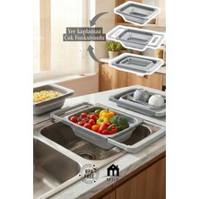 PremiumPort Pratik Katlanır Tezgah Üstü Süzgeç, Ayarlanabilir Kulplu, Bpa Free