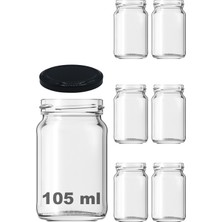 PremiumPort Şeffaf Kısa Cam Kavanoz 105 Ml, Siyah Kapaklı, 6'lı Paket