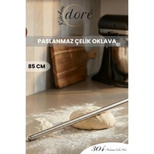 PremiumPort 85 cm Gümüş Tasarım Paslanmaz Çelik Oklava, Ince Hamur Açma Merdanesi