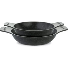 PremiumPort Döküm Güveç Sahan Seti, Kendinden Saplı, 2 Parça, Gri, 20CM-22CM