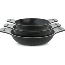 PremiumPort Set: Döküm Saplı Güveç Sahan, 3 Parça, Gri, 18-22 Cm, Dayanıklı ve Şık