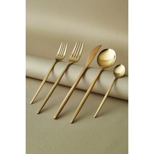 PremiumPort Parlak Altın Renkli 30 Parça Çatal Kaşık Bıçak Seti, 6 Kişilik