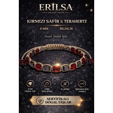 Erilsa Sertifikalı Kırmızı Safir Terahertz Bileklik 4 mm Doğal Taş Unisex Ayarlanabilir