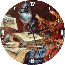 Vintage Kitaplar ve Astronomi Temalı Duvar Saati 50X50 cm