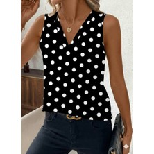 Zenvia Kadın Askılı V Yakalı Puantiyeli Süprem Bluz