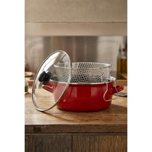 PremiumPort 24 cm Emaye Tencere, Dayanıklı ve Şık Kızartma Teli Kulplu