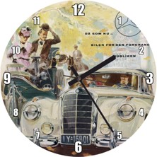 At Üç Tekerlekli ve Mercedes Temalı Duvar Saati, 50X50 Cm, Şık Tasarım